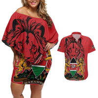 Kenya Couples Matching Off Shoulder Short Dress and Hawaiian Shirt Coat Of Arms With Kente Patterns - Wonder Print Shop