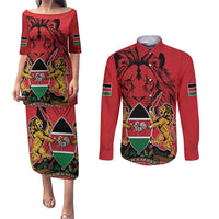 Kenya Couples Matching Puletasi and Long Sleeve Button Shirt Coat Of Arms With Kente Patterns - Wonder Print Shop