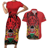 Kenya Couples Matching Short Sleeve Bodycon Dress and Hawaiian Shirt Coat Of Arms With Kente Patterns - Wonder Print Shop