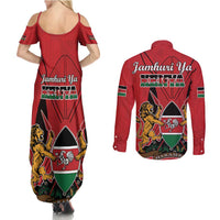 Kenya Couples Matching Summer Maxi Dress and Long Sleeve Button Shirt Coat Of Arms With Kente Patterns - Wonder Print Shop