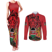 Kenya Couples Matching Tank Maxi Dress and Long Sleeve Button Shirt Coat Of Arms With Kente Patterns - Wonder Print Shop