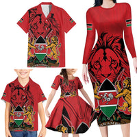 Kenya Family Matching Long Sleeve Bodycon Dress and Hawaiian Shirt Coat Of Arms With Kente Patterns - Wonder Print Shop