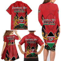Kenya Family Matching Long Sleeve Bodycon Dress and Hawaiian Shirt Coat Of Arms With Kente Patterns - Wonder Print Shop