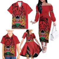 Kenya Family Matching Off The Shoulder Long Sleeve Dress and Hawaiian Shirt Coat Of Arms With Kente Patterns - Wonder Print Shop
