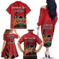 Kenya Family Matching Off The Shoulder Long Sleeve Dress and Hawaiian Shirt Coat Of Arms With Kente Patterns - Wonder Print Shop