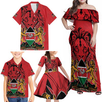 Kenya Family Matching Off Shoulder Maxi Dress and Hawaiian Shirt Coat Of Arms With Kente Patterns - Wonder Print Shop