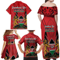 Kenya Family Matching Off Shoulder Maxi Dress and Hawaiian Shirt Coat Of Arms With Kente Patterns - Wonder Print Shop