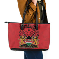Kenya Leather Tote Bag Coat Of Arms With Kente Patterns - Wonder Print Shop