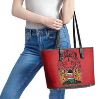 Kenya Leather Tote Bag Coat Of Arms With Kente Patterns - Wonder Print Shop