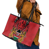 Kenya Leather Tote Bag Coat Of Arms With Kente Patterns - Wonder Print Shop