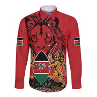 Kenya Long Sleeve Button Shirt Coat Of Arms With Kente Patterns - Wonder Print Shop