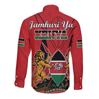 Kenya Long Sleeve Button Shirt Coat Of Arms With Kente Patterns - Wonder Print Shop