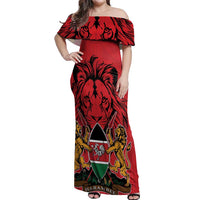 Kenya Off Shoulder Maxi Dress Coat Of Arms With Kente Patterns - Wonder Print Shop