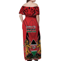 Kenya Off Shoulder Maxi Dress Coat Of Arms With Kente Patterns - Wonder Print Shop