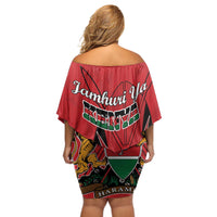 Kenya Off Shoulder Short Dress Coat Of Arms With Kente Patterns - Wonder Print Shop