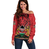 Kenya Off Shoulder Sweater Coat Of Arms With Kente Patterns - Wonder Print Shop