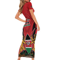 Kenya Short Sleeve Bodycon Dress Coat Of Arms With Kente Patterns - Wonder Print Shop
