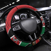 Kenya Steering Wheel Cover Coat Of Arms With Kente Patterns - Wonder Print Shop