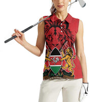 Kenya Women Sleeveless Polo Shirt Coat Of Arms With Kente Patterns - Wonder Print Shop