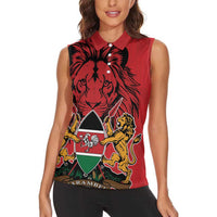 Kenya Women Sleeveless Polo Shirt Coat Of Arms With Kente Patterns - Wonder Print Shop