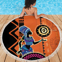 African Woman In Ethnic Dress Beach Blanket Ethnic Geometric Patterns - Wonder Print Shop