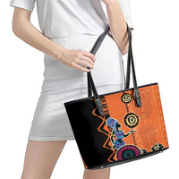 African Woman In Ethnic Dress Leather Tote Bag Ethnic Geometric Patterns - Wonder Print Shop
