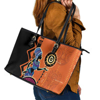 African Woman In Ethnic Dress Leather Tote Bag Ethnic Geometric Patterns - Wonder Print Shop