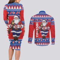 Croatia Christmas Couples Matching Long Sleeve Bodycon Dress and Long Sleeve Button Shirt Djed Bozicnjak Hrvatska - Wonder Print Shop