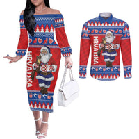 Croatia Christmas Couples Matching Off The Shoulder Long Sleeve Dress and Long Sleeve Button Shirt Djed Bozicnjak Hrvatska - Wonder Print Shop