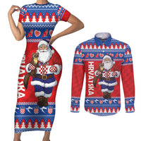 Croatia Christmas Couples Matching Short Sleeve Bodycon Dress and Long Sleeve Button Shirt Djed Bozicnjak Hrvatska - Wonder Print Shop