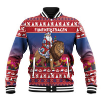 Netherlands Christmas Personalized Baseball Jacket Santa Riding Lion Fijne Kerstdagen - Wonder Print Shop