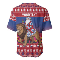 Netherlands Christmas Personalized Baseball Jersey Santa Riding Lion Fijne Kerstdagen - Wonder Print Shop