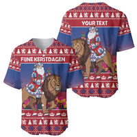 Netherlands Christmas Personalized Baseball Jersey Santa Riding Lion Fijne Kerstdagen - Wonder Print Shop
