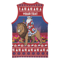 Netherlands Christmas Personalized Basketball Jersey Santa Riding Lion Fijne Kerstdagen - Wonder Print Shop