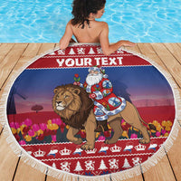 Netherlands Christmas Personalized Beach Blanket Santa Riding Lion Fijne Kerstdagen - Wonder Print Shop