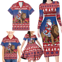 Netherlands Christmas Personalized Family Matching Long Sleeve Bodycon Dress and Hawaiian Shirt Santa Riding Lion Fijne Kerstdagen - Wonder Print Shop