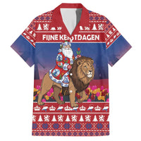 Netherlands Christmas Personalized Family Matching Long Sleeve Bodycon Dress and Hawaiian Shirt Santa Riding Lion Fijne Kerstdagen - Wonder Print Shop