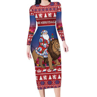 Netherlands Christmas Personalized Family Matching Long Sleeve Bodycon Dress and Hawaiian Shirt Santa Riding Lion Fijne Kerstdagen - Wonder Print Shop