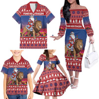 Netherlands Christmas Personalized Family Matching Off The Shoulder Long Sleeve Dress and Hawaiian Shirt Santa Riding Lion Fijne Kerstdagen - Wonder Print Shop