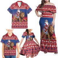 Netherlands Christmas Personalized Family Matching Off Shoulder Maxi Dress and Hawaiian Shirt Santa Riding Lion Fijne Kerstdagen - Wonder Print Shop