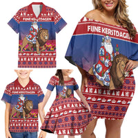 Netherlands Christmas Personalized Family Matching Off Shoulder Short Dress and Hawaiian Shirt Santa Riding Lion Fijne Kerstdagen - Wonder Print Shop