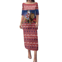 Netherlands Christmas Personalized Family Matching Puletasi and Hawaiian Shirt Santa Riding Lion Fijne Kerstdagen - Wonder Print Shop