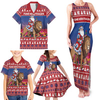 Netherlands Christmas Personalized Family Matching Tank Maxi Dress and Hawaiian Shirt Santa Riding Lion Fijne Kerstdagen - Wonder Print Shop