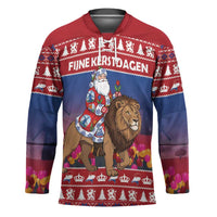 Netherlands Christmas Personalized Hockey Jersey Santa Riding Lion Fijne Kerstdagen - Wonder Print Shop