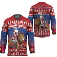 Netherlands Christmas Personalized Hockey Jersey Santa Riding Lion Fijne Kerstdagen - Wonder Print Shop