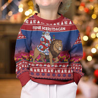 Netherlands Christmas Personalized Kid Ugly Christmas Sweater Santa Riding Lion Fijne Kerstdagen - Wonder Print Shop