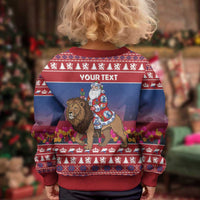Netherlands Christmas Personalized Kid Ugly Christmas Sweater Santa Riding Lion Fijne Kerstdagen - Wonder Print Shop