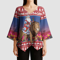 Netherlands Christmas Personalized Kimono Sleeve Blouse Santa Riding Lion Fijne Kerstdagen - Wonder Print Shop