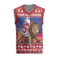 Netherlands Christmas Personalized Christmas Knitted V-Neck Vest Santa Riding Lion Fijne Kerstdagen - Wonder Print Shop