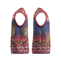 Netherlands Christmas Personalized Christmas Knitted V-Neck Vest Santa Riding Lion Fijne Kerstdagen - Wonder Print Shop